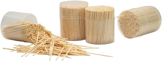 Traditional Single Point Disposable Wooden Toothpicks for Food, Made from Bamboo Wood, Bulk (2,000), 500 per, 4 Containers
