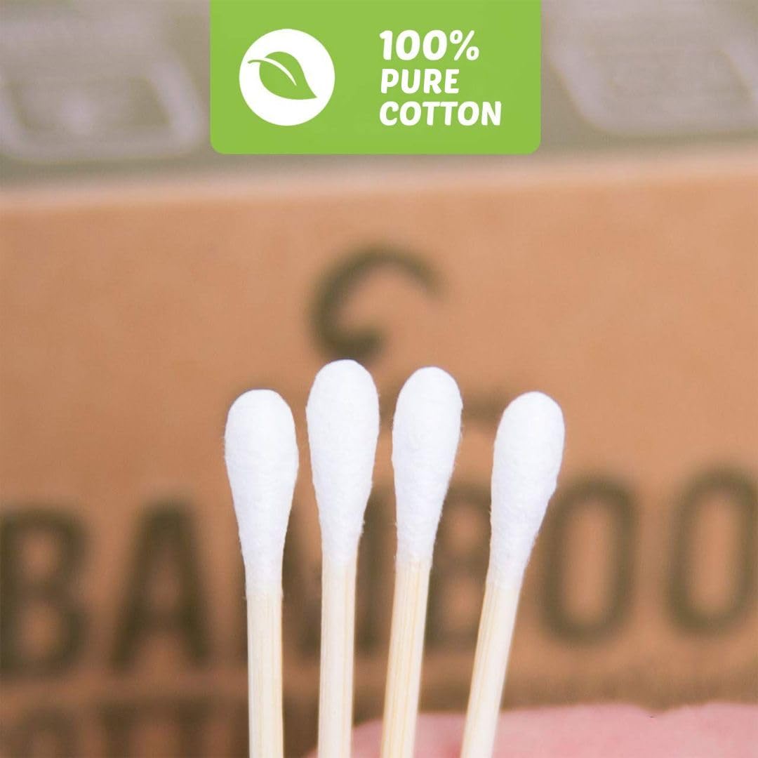 Bamboo Cotton Swabs 200 Count | Eco-Friendly & Pure Cotton Buds | Double Tipped Sticks | 100% Plant-Based & Natural | Perfect for Makeup & Nail Applications, Arts & Crafts, Removing Dust & Dirt…