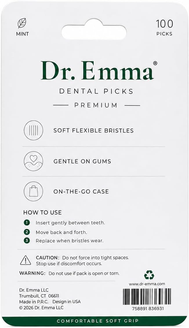 Dr. Emma Soft Rubberized Dental Picks Mint Brush Picks, 100 Count (1 Packs, Mint)
