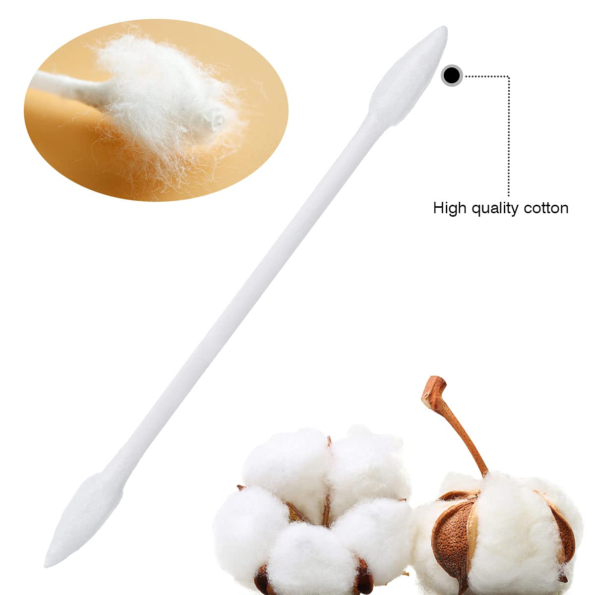 1200 Count 3" Pointed Cotton Swabs Double Precision Tip Cotton Buds with Paper Stick for Makeup