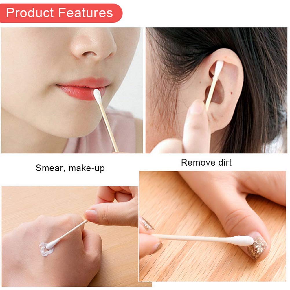 RIKWOG Cotton Swabs, 1200 Count Bamboo Sticks Cotton Swabs Cotton Buds with Wooden Handles For Ears Makeup or Nails Personal Care
