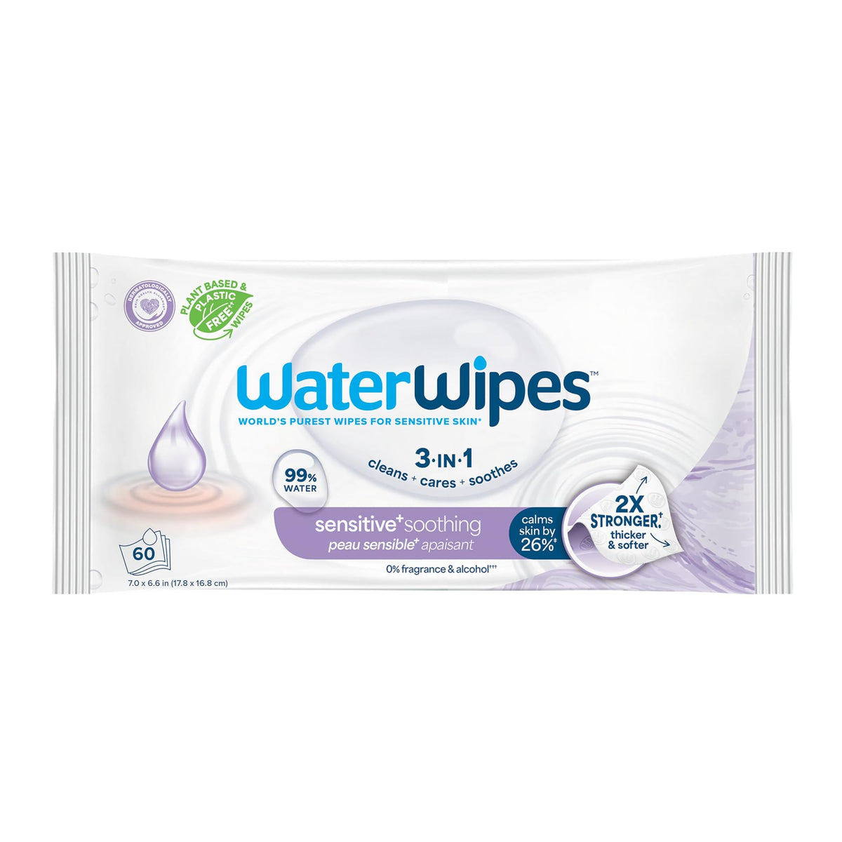 WaterWipes Sensitive+ Soothing Wipes, 3-In-1 Cleans, Cares, Soothes, 99% Water with Botanical Extract, Unscented & Hypoallergenic Baby Wipes, 360 Count (6 Packs)