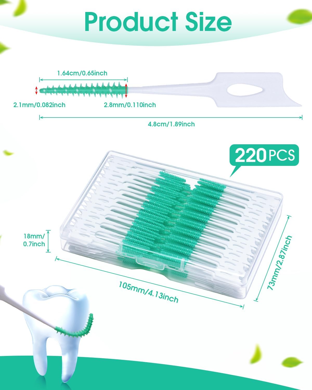 220 PCS Dental Floss Picks, Soft Toothpicks Brush for Teeth, Green