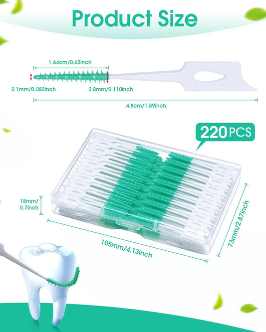 220 PCS Dental Floss Picks, Soft Toothpicks Brush for Teeth, Green