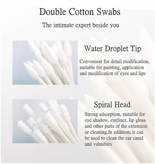 Cotton Swabs 800 Pieces, Double Precision Tips with Paper Stick, 4 Packs of 200 Pieces (Pointed+Spiral Head)