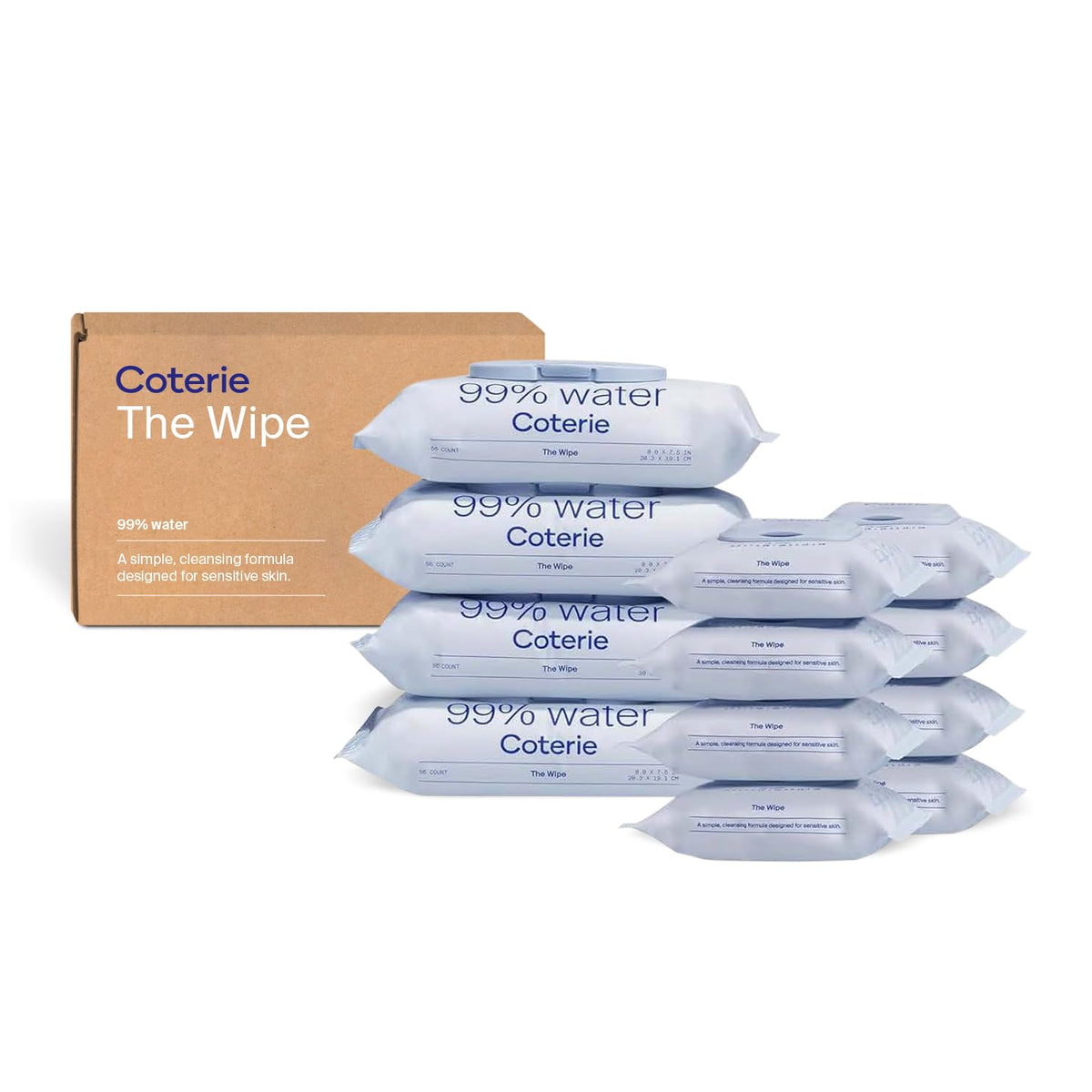 Coterie Baby Wipes for Sensitive Skin, Plant-Based and Plastic-Free Fibers, 99% Water, Hypoallergenic, pH Balanced, Unscented, Clean and Gentle Baby Essentials, 16 Pack, 896 Count