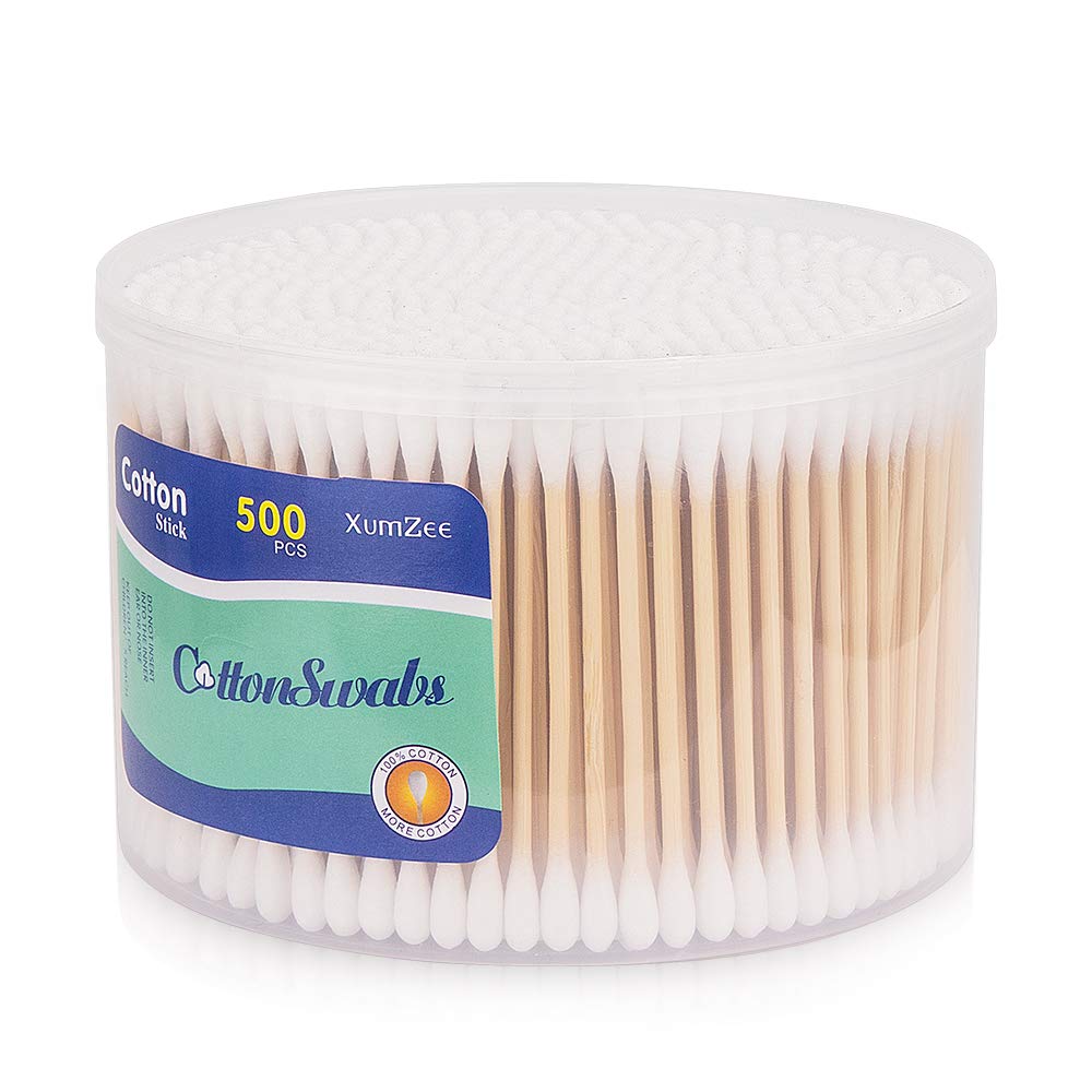 300ct Cotton Swabs with Strong Bamboo Sticks by Xumzee: 100% Pure Natural Cotton,Biodegradable, Chemical Free Cotton Buds