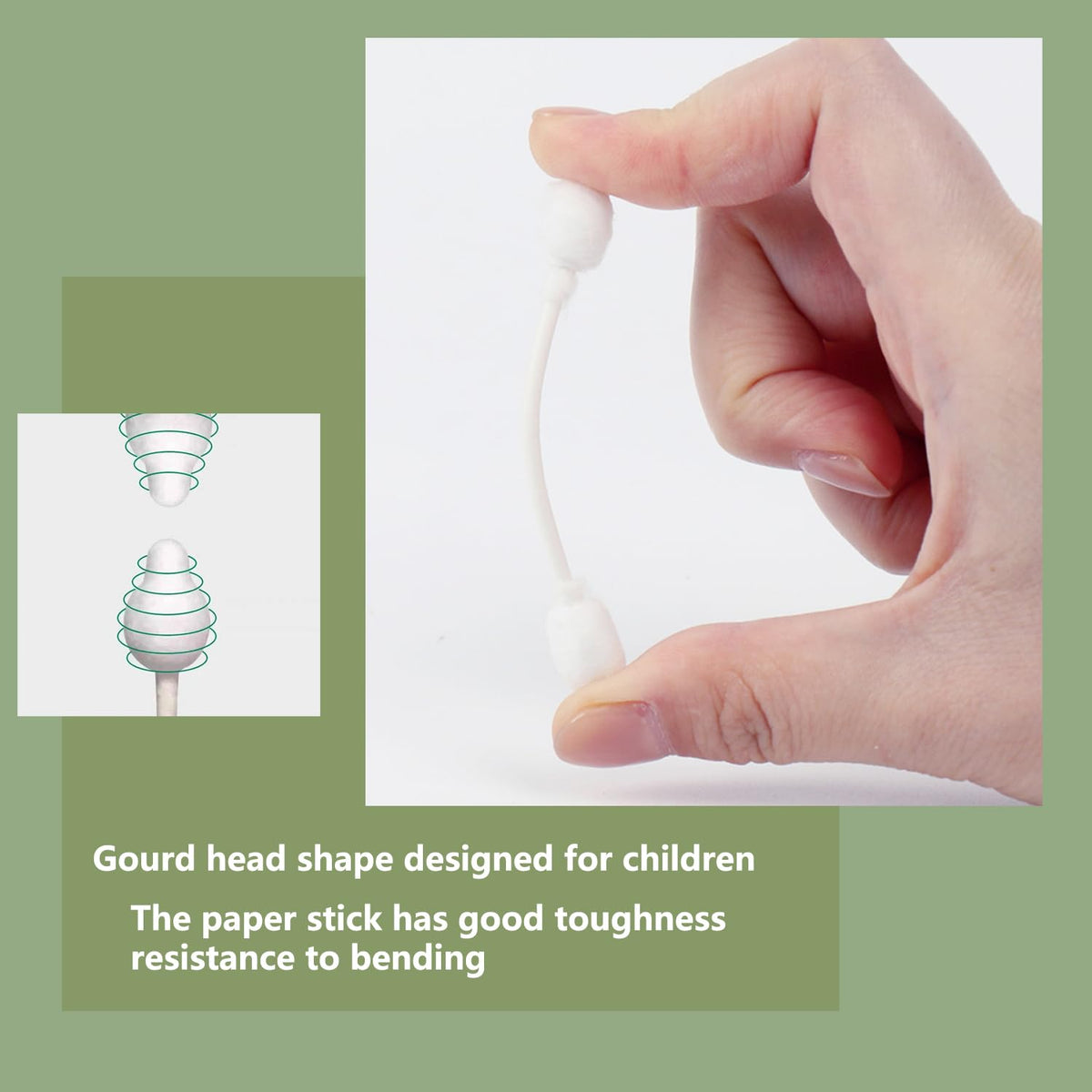 160Pcs Safety Cotton Swabs,Baby cottonbuds Large tip with Paper Stick