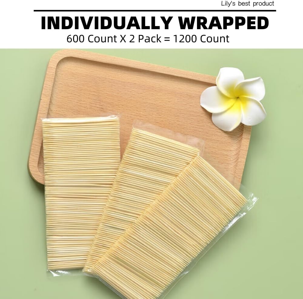 1200 Count Bamboo Toothpicks for Teeth Cleaning, Appetizer, Olive, Barbecue, Fruit, Double-Points Wooden Toothpick.