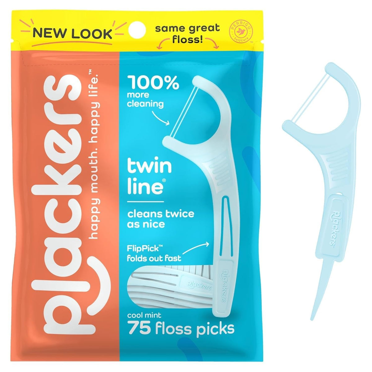 Plackers Twin Line Floss Picks, Intense Mint, 75 Count