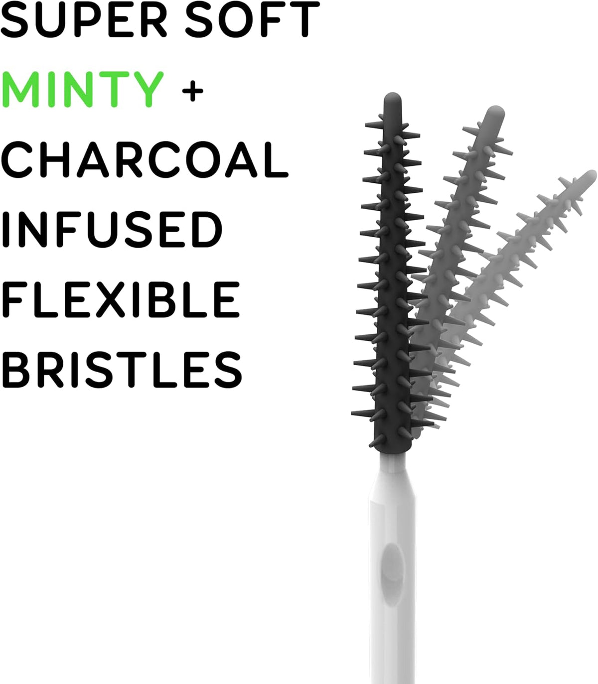 Grin Charcoal Infused Softstx, Gentle Dental Picks, 90 Count, Soft Flexible Bristles, Textured Plaque Removing Toothpick, Minty Flavor, for Between Teeth, Refillable Hygienic Case