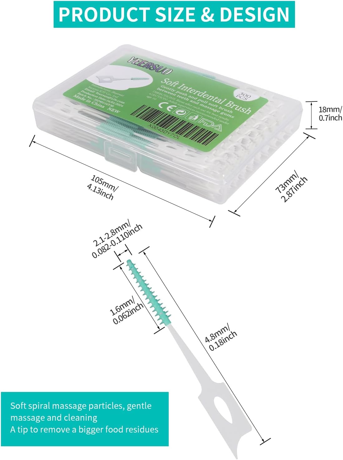 300PCS Soft Toothpick, Dental Floss Picks for Teeth Cleaning, Green