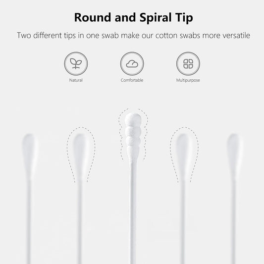 1000pcs Tiny Cotton Buds, with Round & Spiral for Baby Ear Nose Clean
