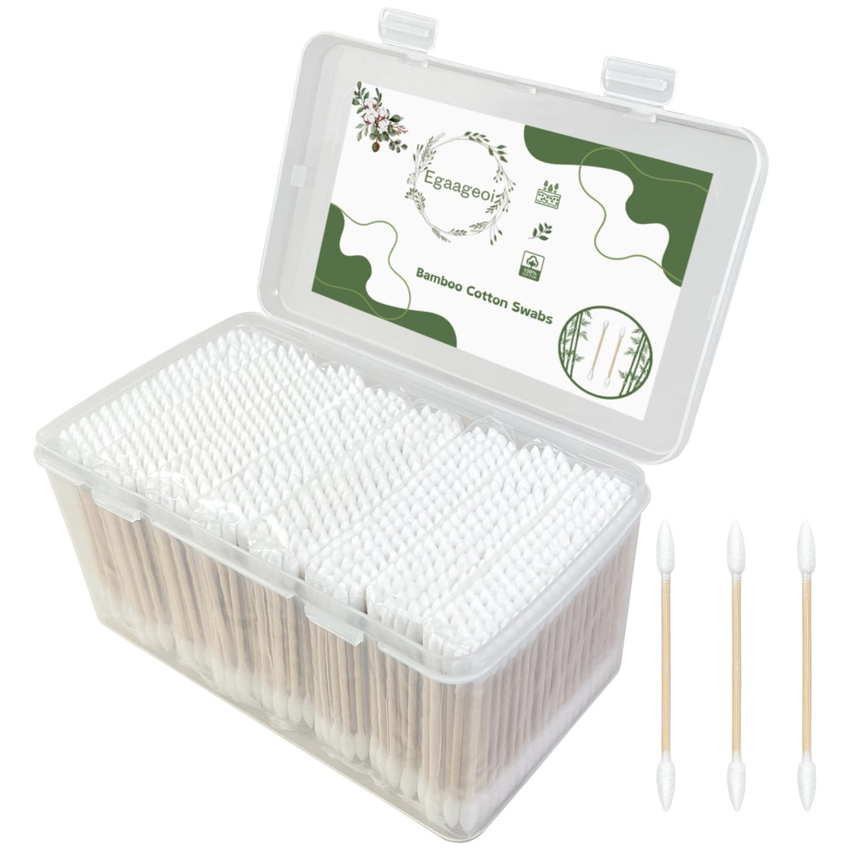 Egaageoi Bamboo Cotton Swabs 1000 Count, Organic Buds for Ear Cleaning