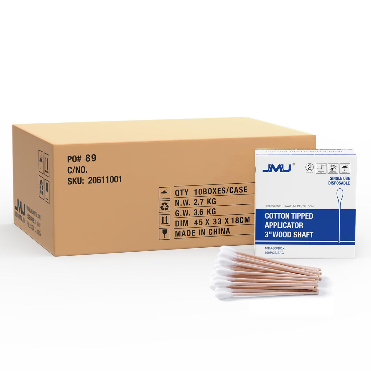 JMU Medical Cotton Swabs, Cotton Swabs with Wooden Sticks, 1000 Count