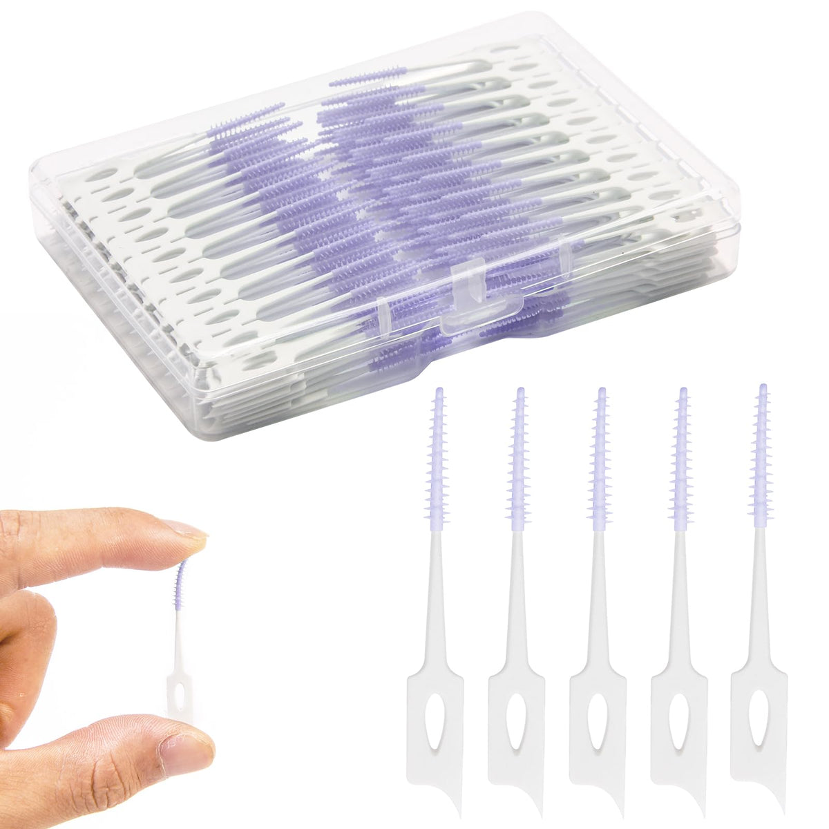 Dental Floss Picks, 200 Count, Soft Rubber Brush Head, Interdental Brushes with Convenient Carry Case,Dual-Ended Toothpick Travel Teeth Cleaning Tools (Green)