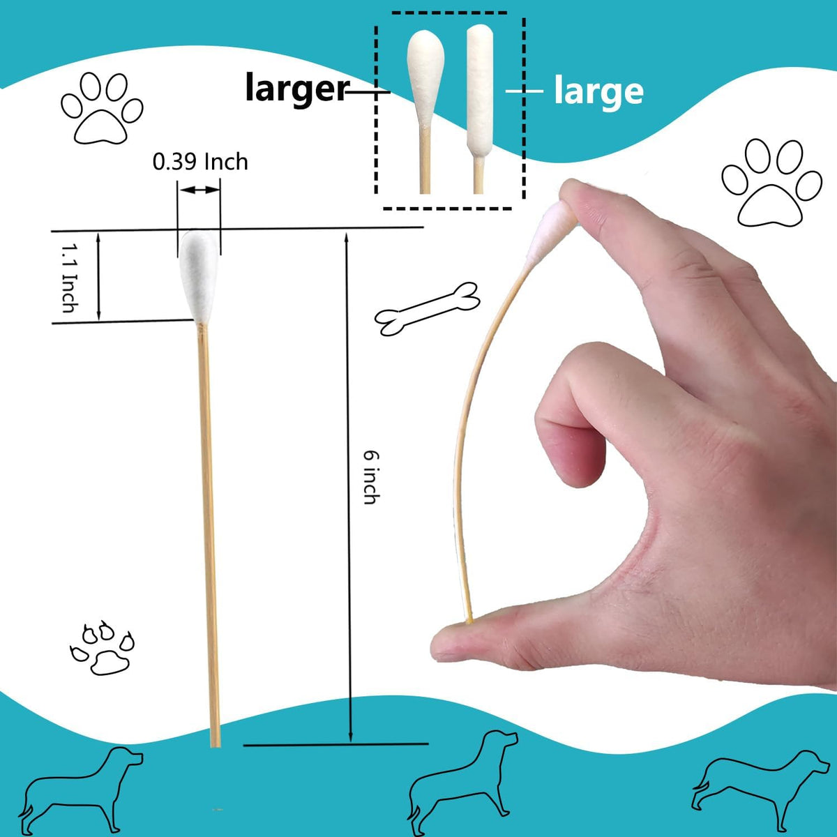 150pcs Large Cotton Swabs,6 Inch Long Large Cotton Buds with Bamboo Handle for Dogs, Specifically Designed for Dogs,Professional Big Cotton Swabs,Dogs Ears Large Cotton Swabs