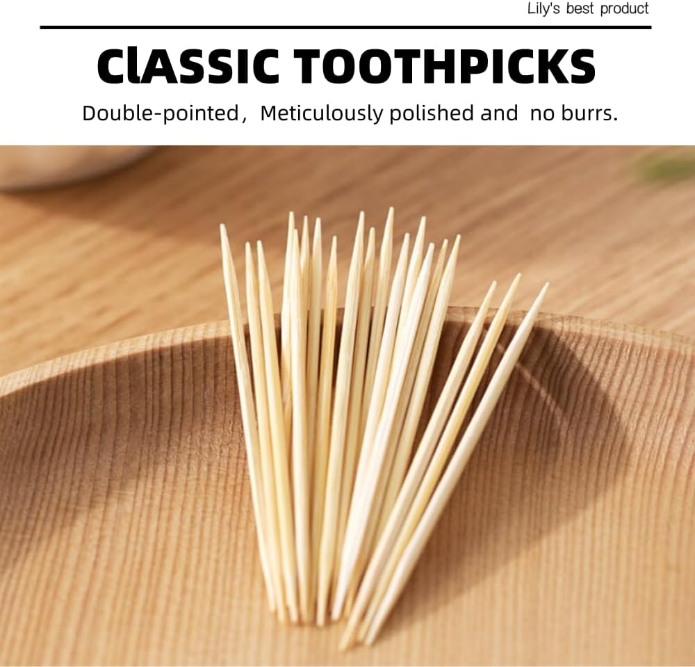 1200 Count Bamboo Toothpicks for Teeth Cleaning, Appetizer, Olive, Barbecue, Fruit, Double-Points Wooden Toothpick.