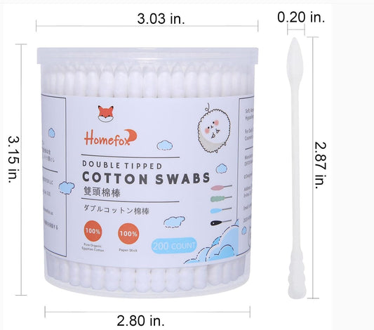 White Cotton Swabs Spiral Pointed - 200 Count Organic Cotton Buds Double Side Tightly Wrapped Precision Cotton Tips Paper Stick Soft Gentle Lint-Free Cruelty-Free, Spiral & Pointy (White)