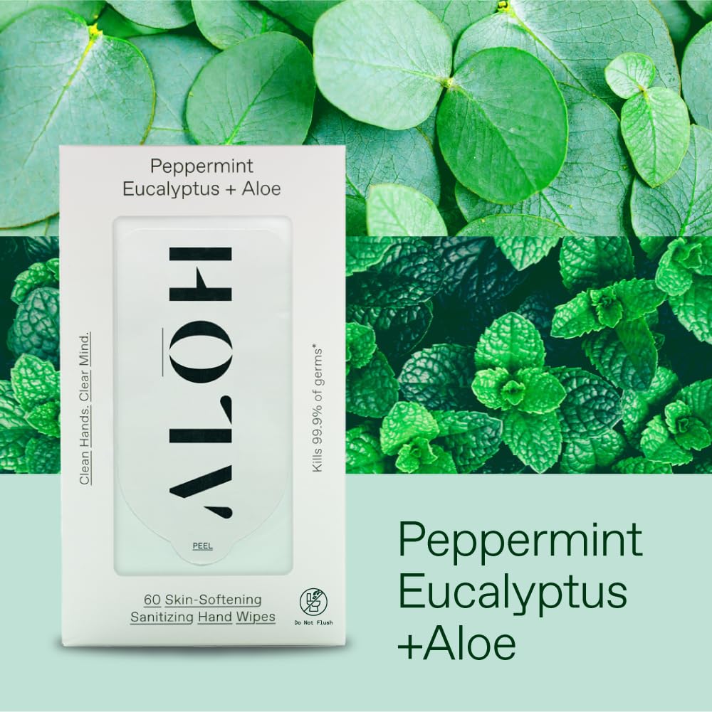 ALŌH Peppermint Eucalyptus + Aloe Hand Sanitizer Wipes, Travel Size