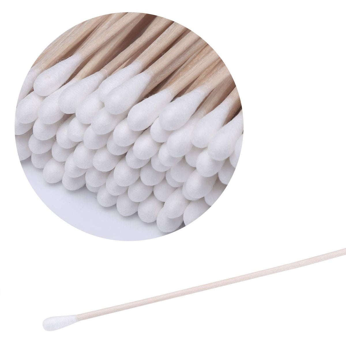 6" Cotton Swabs Wooden Handles Cotton Tipped Applicator Wood Sticks with Single Tip for Gun Cleaning, Wound Clean, Makeup, Removal Residue Tbestmax (500)