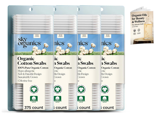 Sky Organics Organic Cotton Swabs 1500 Ct, 100% Pure, Chlorine-Free, 4-Pk