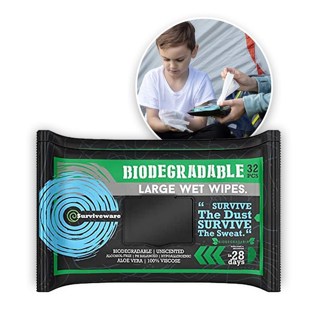 Surviveware Biodegradable Wipes for Men or Women