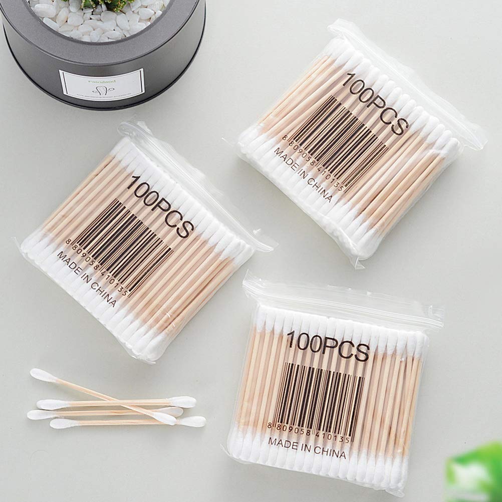 RIKWOG Cotton Swabs, 1200 Count Bamboo Sticks Cotton Swabs with 2 Clear Container Cotton Buds with Wooden Handles For Ears Makeup or Nails Personal Care