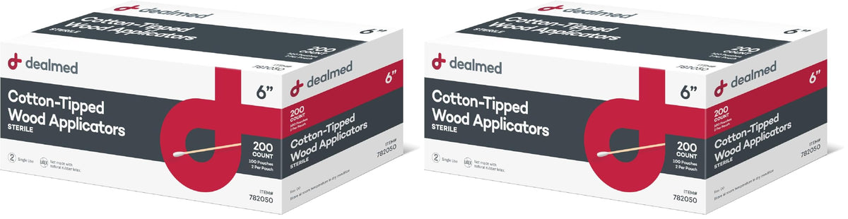 Dealmed 6 in Sterile Cotton-Tipped Applicators - 200 Count