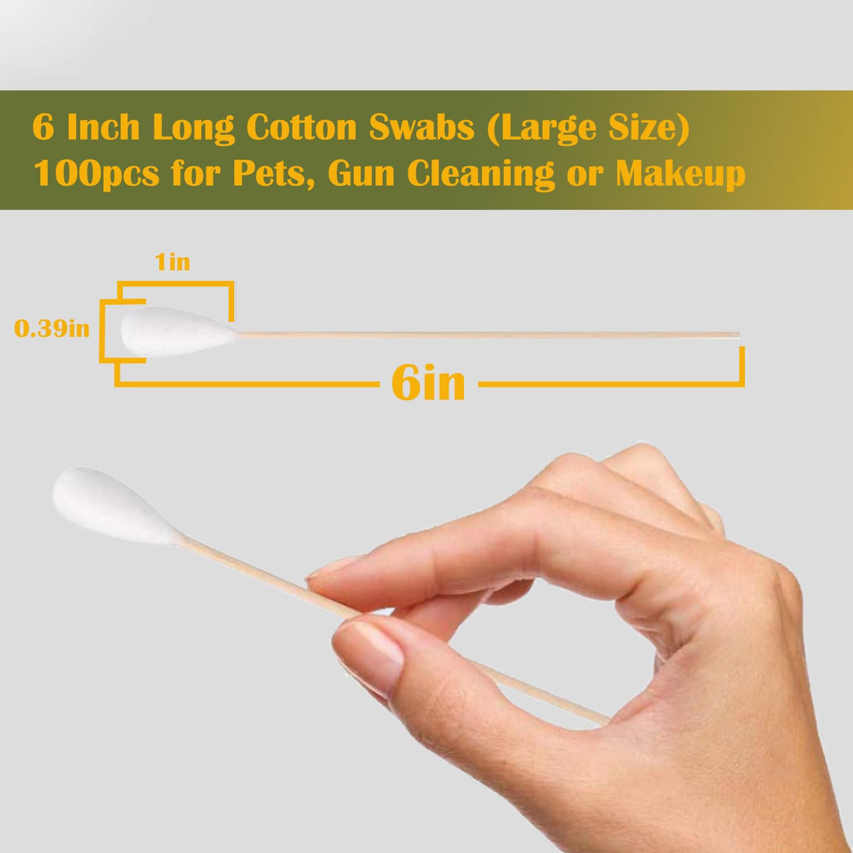 6 Inch Long Large Size Cotton Swabs 100PCS,Bamboo Sticks & Highly Absorbent Tipped Applicators for Pet Care