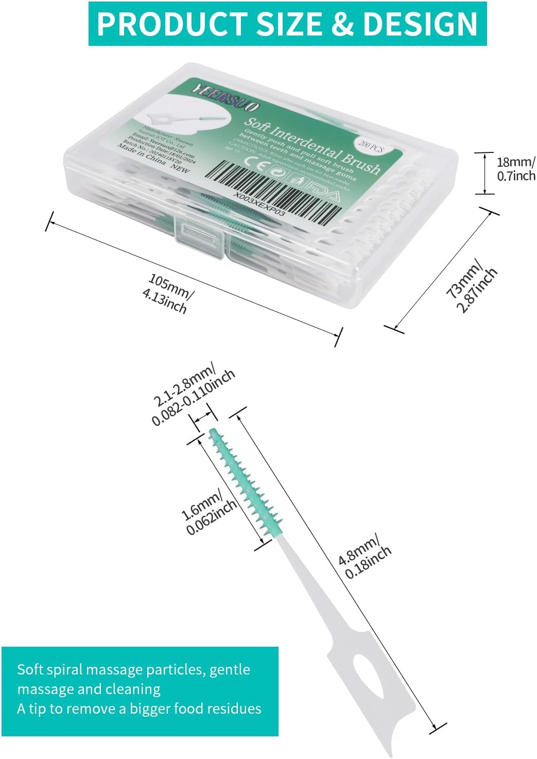 200 PCS Soft Dental Floss Picks, Dental Picks with case, Toothpicks Brush Between Teeth, Tooth Flossing Brush Disposable for Cleaning, Toothbrush Clean Tool, Green Color