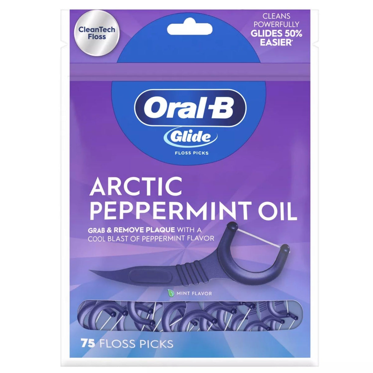 Oral-B Glide Peppermint Dental Floss Picks with Arctic Peppermint Oil Flavor, 75 Count, Pack of 3