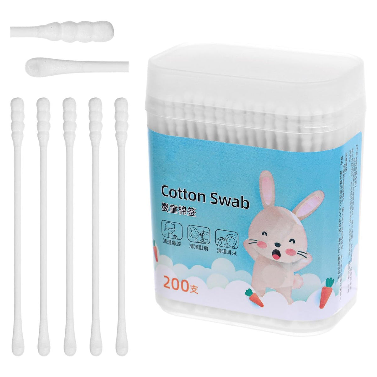 Kisangel Baby Cotton Swabs 400 Pcs Double-Ended Round Spiral Head Cotton Baby Swab for Ear Nose Cleaning Gentle Care Finger Toe and Eye Area Cleaning 2 Boxes