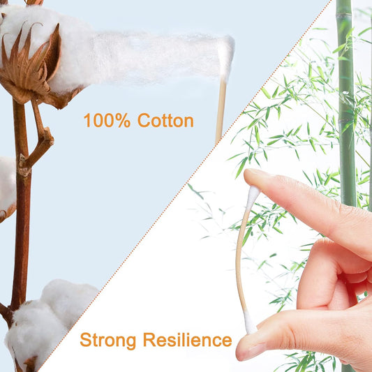 Organic Cotton Swabs, 1000 Count, Bamboo Stick with Storage Case
