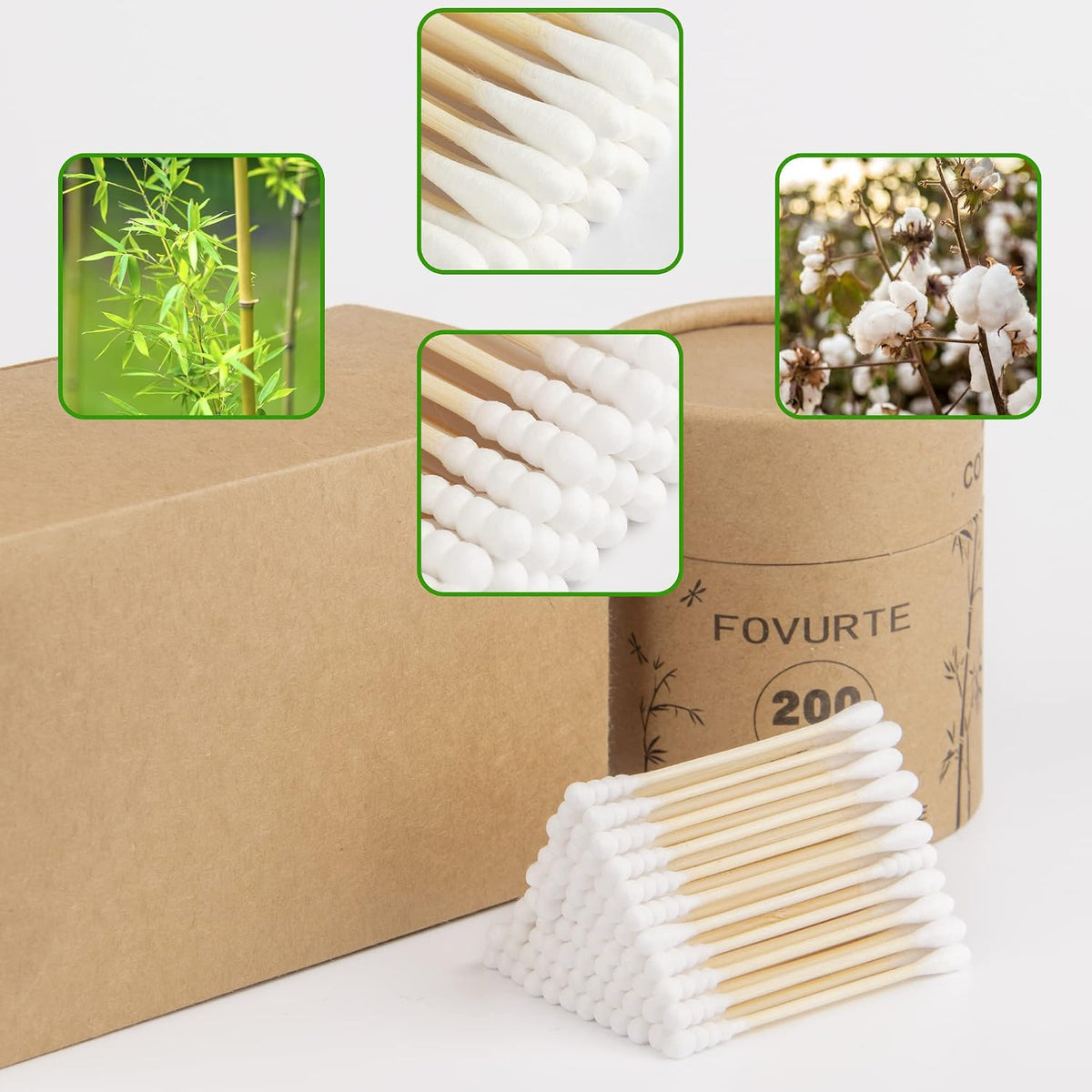 Bamboo Cotton Swabs 400 Count - Spiral&Round Double Tips Cotton Swabs, Organic Wooden Cotton Buds for Ears, Natural Bamboo Ear Wax Removal Sticks for Cleaning, Makeup, Travel