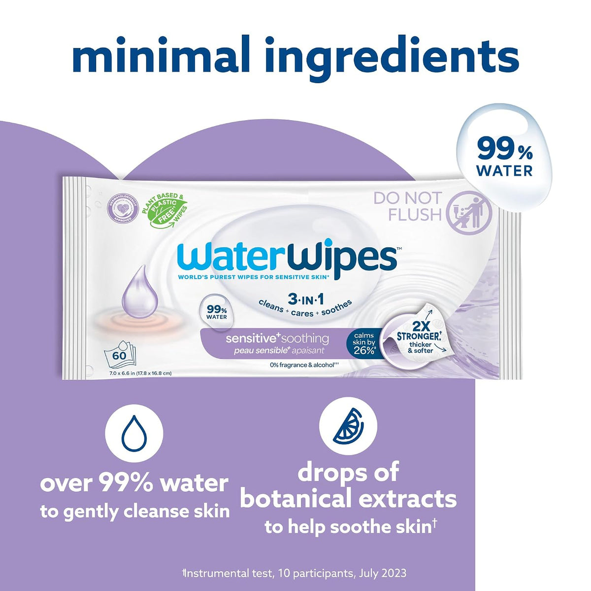 WaterWipes Sensitive+ Soothing Wipes, 3-In-1 Cleans, Cares, Soothes, 99% Water with Botanical Extract, Unscented & Hypoallergenic Baby Wipes, 360 Count (6 Packs)