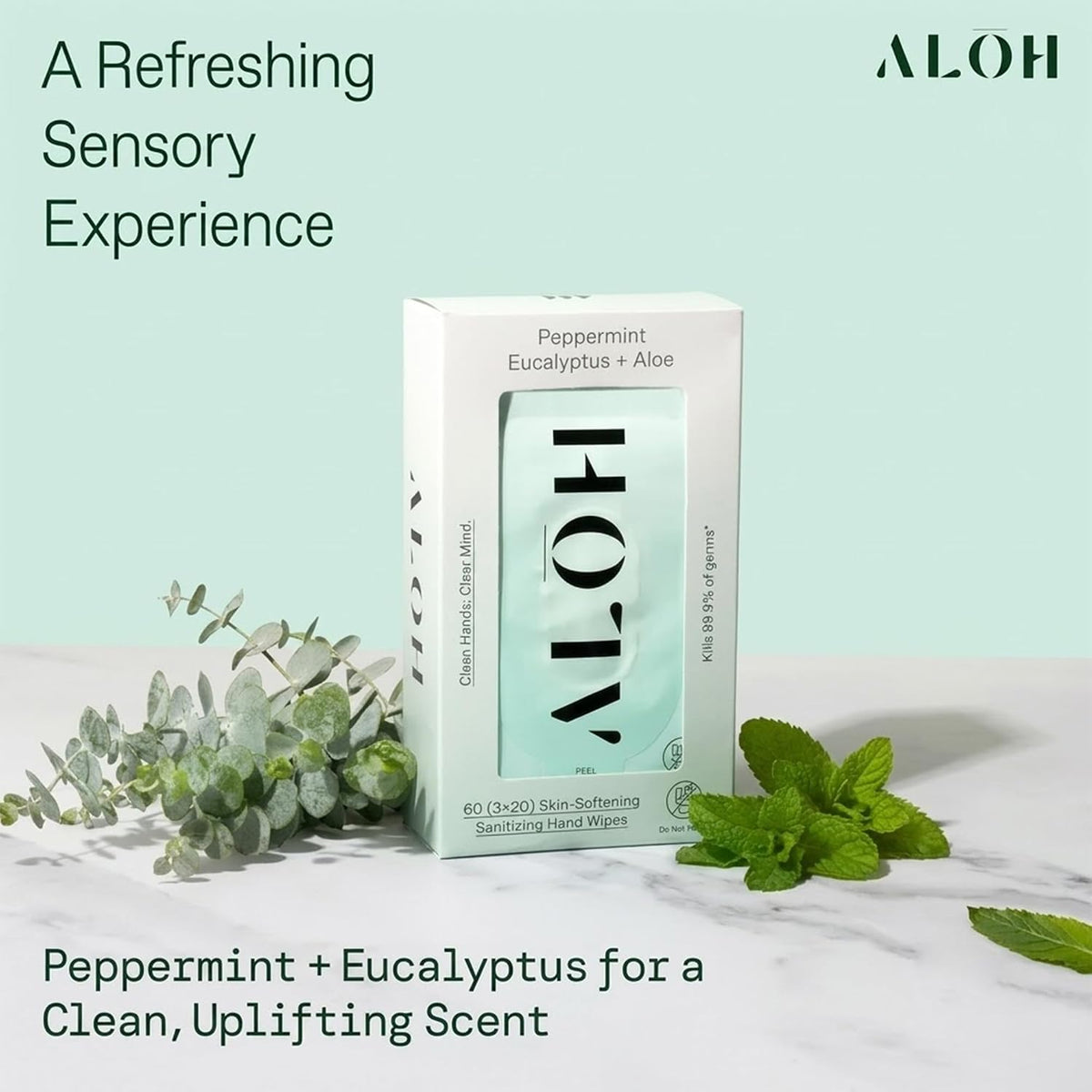 ALŌH Peppermint Eucalyptus + Aloe Hand Sanitizer Wipes, Travel Size