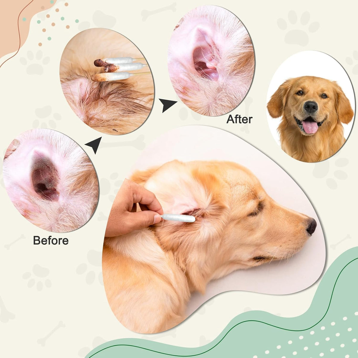 100 PCS Professional Dog Ear Cleaning Swabs - 6-inch Large Cotton Swabs
