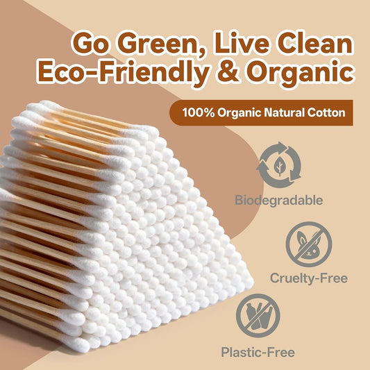 Bamboo Cotton Swabs 500 Count Ear Wooden Natural