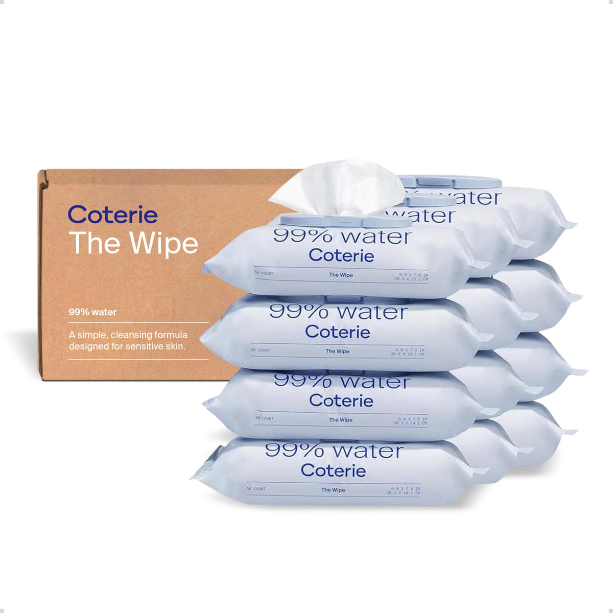 Coterie Baby Wipes for Sensitive Skin, Plant-Based and Plastic-Free Fibers, 99% Water, Hypoallergenic, pH Balanced, Unscented, Clean and Gentle Baby Essentials, 16 Pack, 896 Count