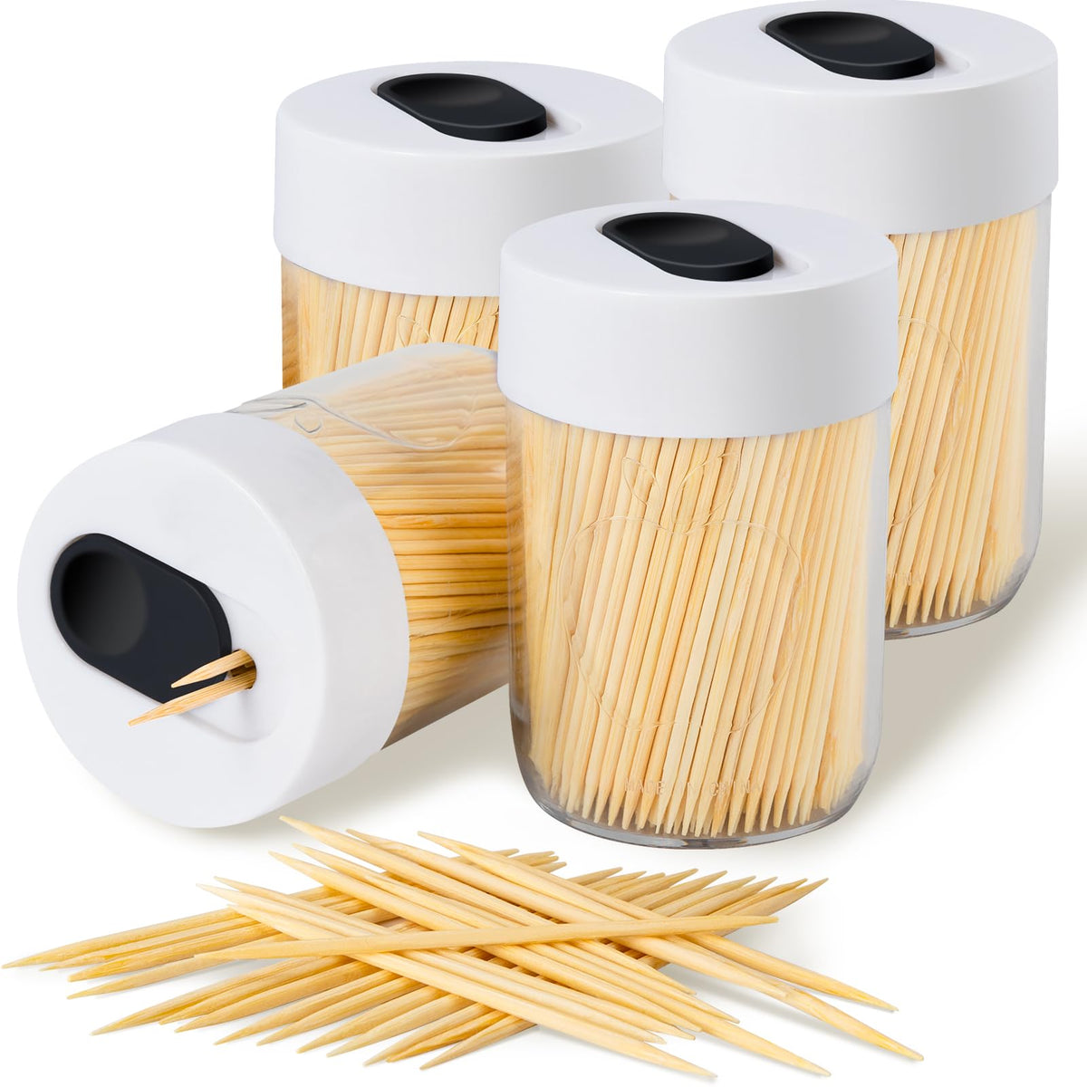 Sturdy Toothpick Holder with 800 Natural Toothpicks Wooden 2Pack Green