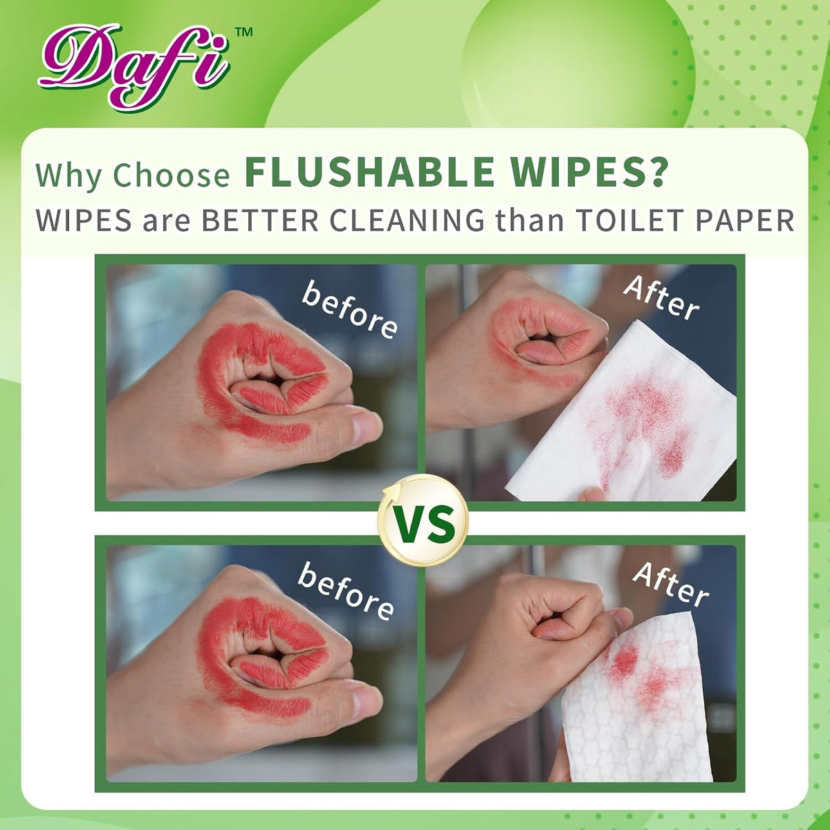 DAFI Flushable Wipes for Adult Wet Wipes, Total 720 Unscented Toilet Wipes Flushable, No Alcohol & 100% Plant Based Fibers, Septic and Sewer Safe Pack of 9