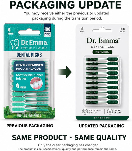 Dr. Emma Soft Rubberized Dental Picks Mint Brush Picks, 100 Count (1 Packs, Mint)