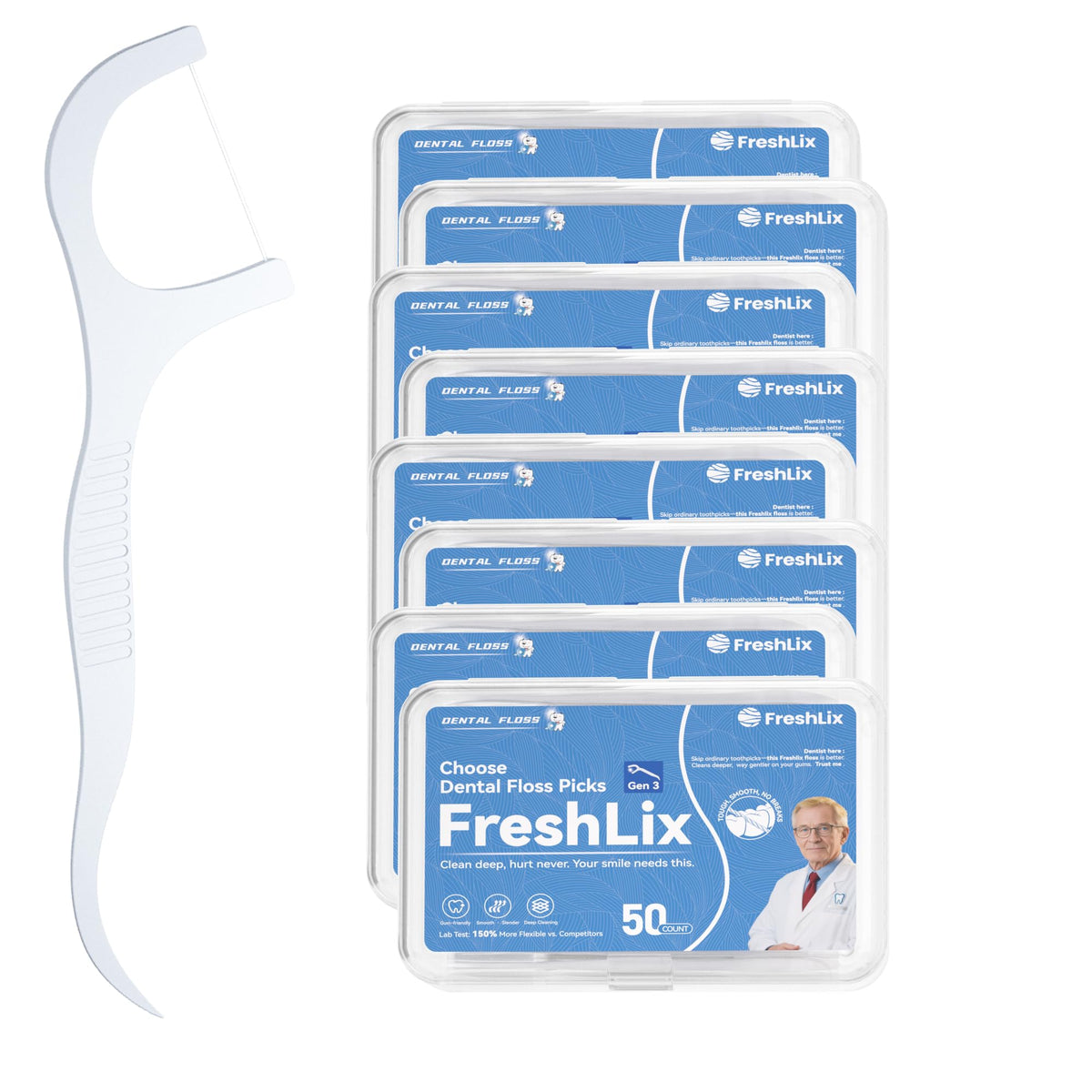 FRESHLIX Dental Floss Picks 500 Count Tooth Picks Flossers Gen 3 Toothpicks Sticks to Remove Plaque & Protect Gingivae for Adults & Kids Teeth Cleaning