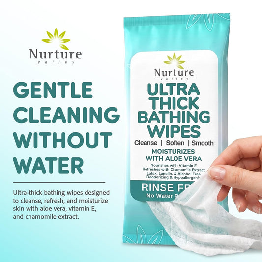 Nurture XL Ultra Thick Body Wipes for Adults with Aloe No Rinse - 120 Pack