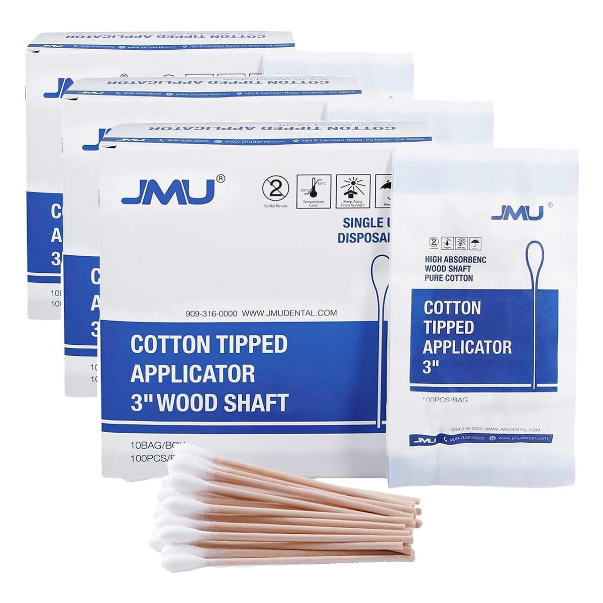 JMU Medical Cotton Swabs, Cotton Swabs with Wooden Sticks, 1000 Count