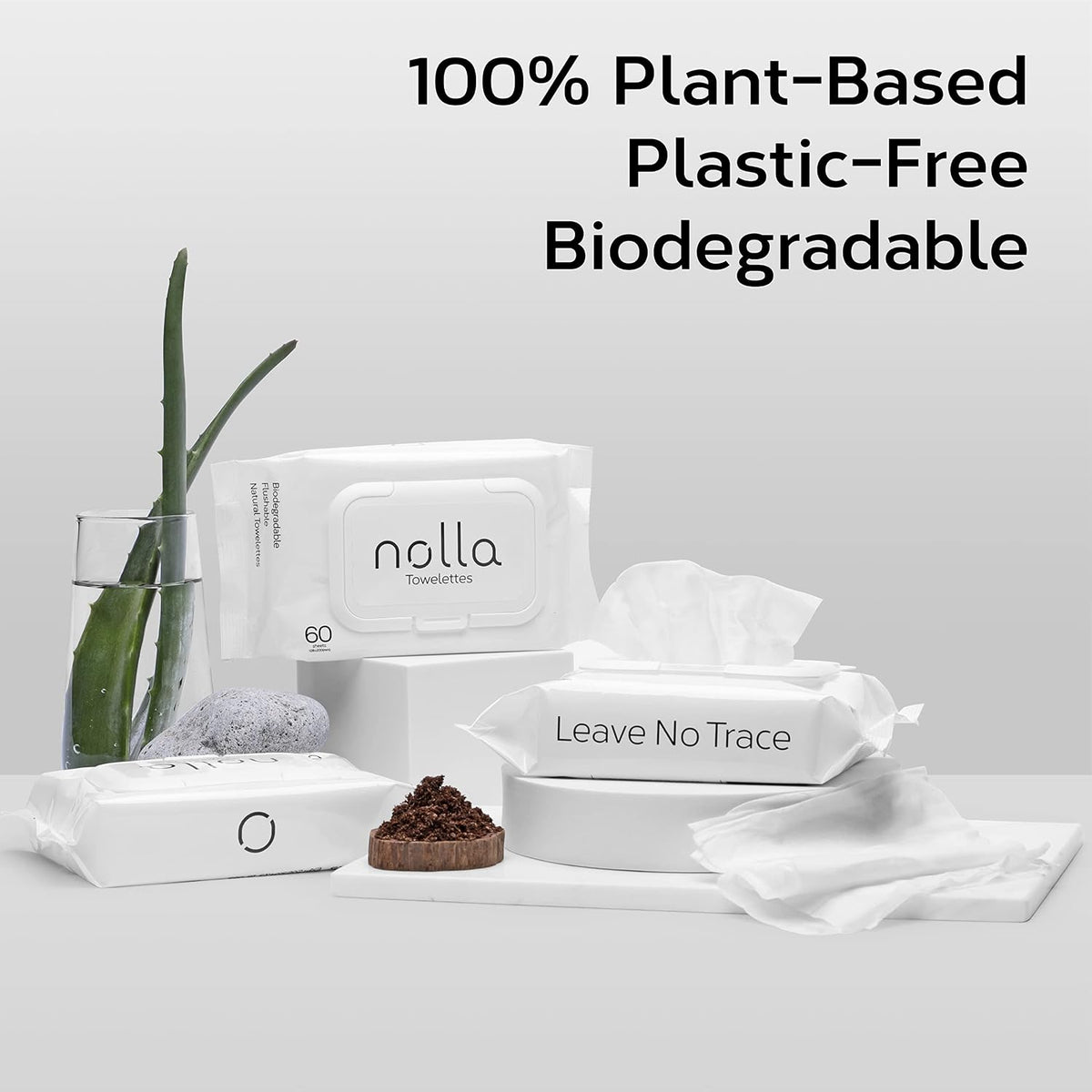 Nolla Biodegradable Flushable Wipes, Unscented, 360 Count (6 Packs of 60)
