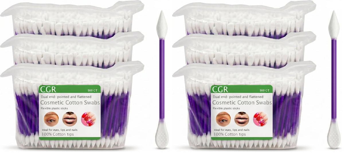 CGR 900pcs Precision Makeup Cotton Swabs, Pointed & Flat Tips, 3 Bags