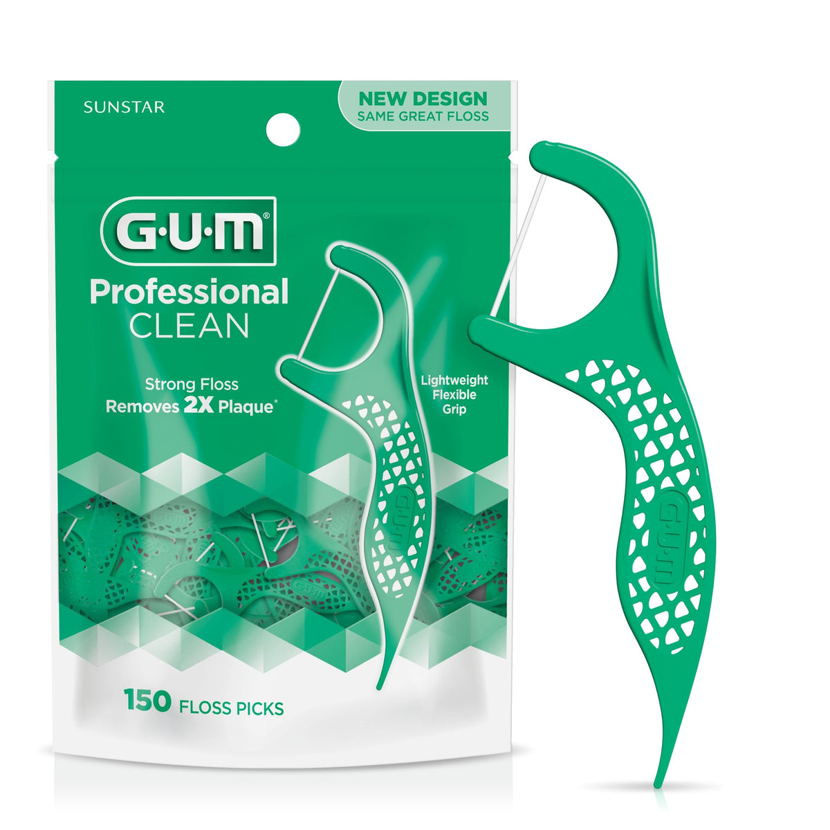 GUM Professional Clean Dental Floss Picks, Fresh Mint, 150 Count (4 Pack)