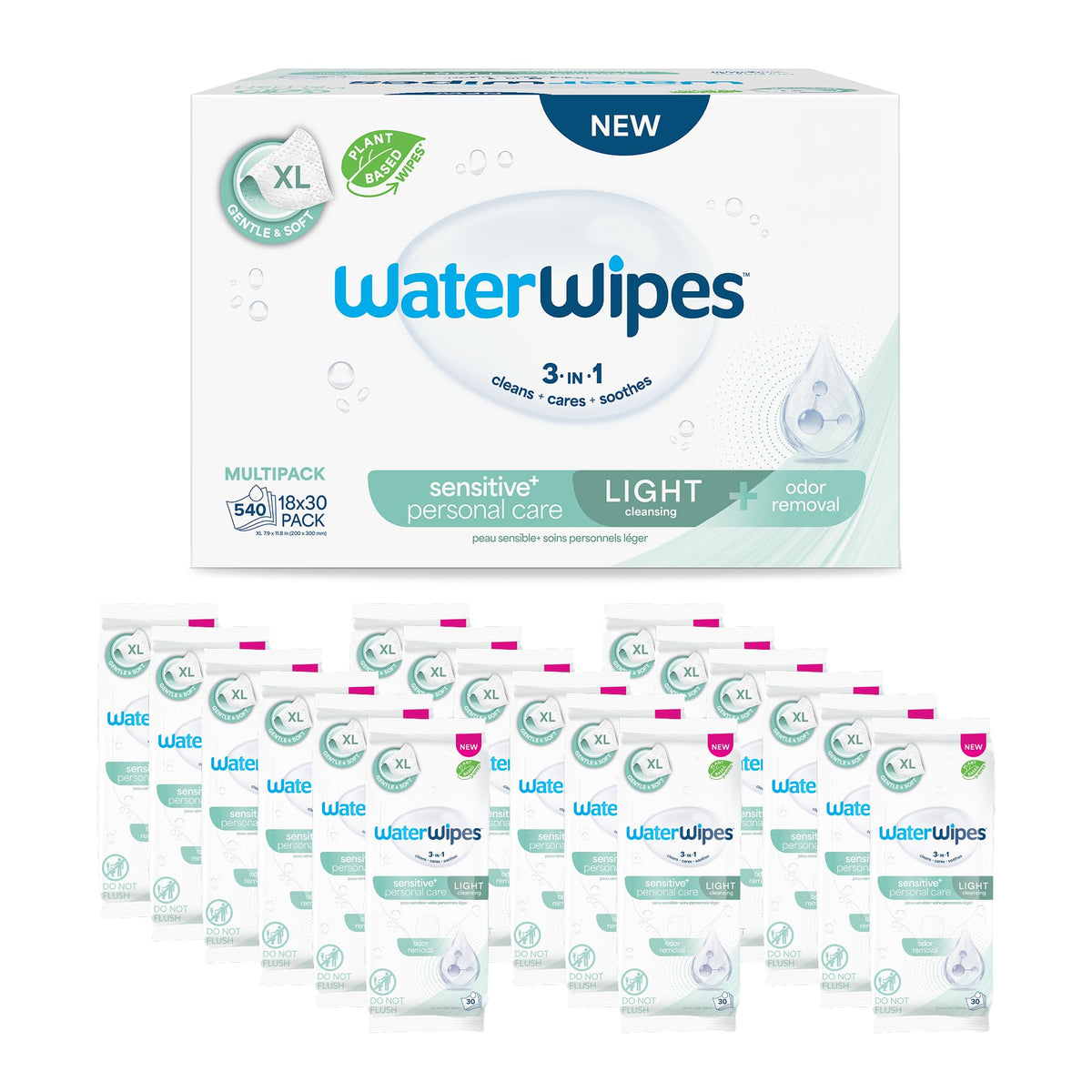 WaterWipes Sensitive Personal Care Ultra, Incontinence Wipes, Odor Removal, Heavy Duty XL Textured Wipes, Fragrance Free, 78 Count (3 Packs)